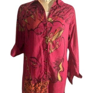 Ecko Red Graphic Graffiti Print Cotton Blouse Magenta Orange Size L